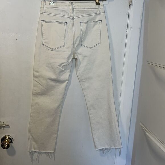 FRAME Le High Straight Chalk White Raw Hem Ankle Jeans-26 - Picture 5 of 10